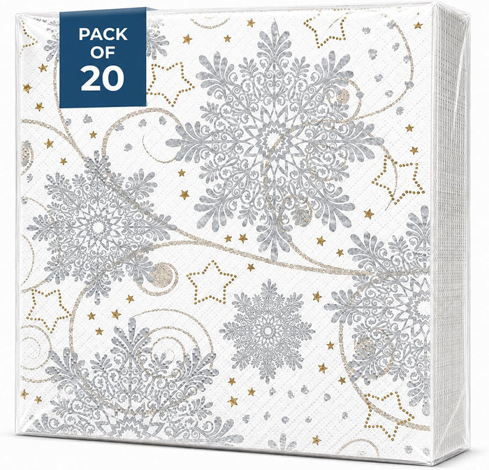 Christmas Napkins Paper Disposable Decorative Decoupage Silver Snowflakes