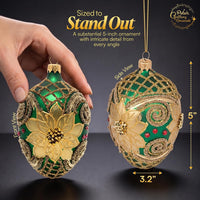 Faberge Egg Hand Blown Glass Christmas Ornaments Balls Green Matte 5 in - image 2