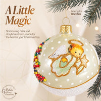 Christmas Ornament, Angel with House and Holiday Tree, Blown Glass Ball 3-inch (Vanilla Go - image 5