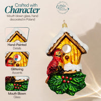 Cardinal Glass Christmas Ornaments Balls Hand Blown Birdhouse 5.75 in - image 4