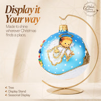 Christmas Ornament, Angel with House and Holiday Tree, Blown Glass Ball 3-inch (Blue) - image 7