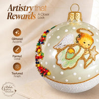 Christmas Ornament, Angel with House and Holiday Tree, Blown Glass Ball 3-inch (Vanilla Go - image 4