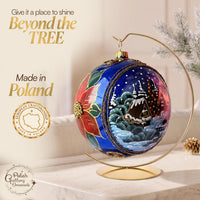 Hand Blown Glass Christmas Ornaments Ball, Sapphire 6 in + Stand - image 2