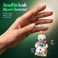 Mini Glass Christmas Ornaments Ball Hand Blown, Snowman 2 in - image 3