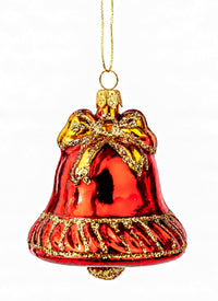 Mini Glass Christmas Ornaments Ball Hand Blown, Red Jingle Bell 2 in