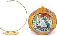 Hand Blown Glass Ball Christmas Ornament, 6 in, Blast Poinsettia