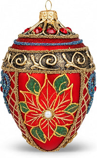 Faberge Egg Hand Blown Glass Christmas Ornaments Balls Red Matte 5 in