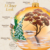 Hand Blown Glass Christmas Ornaments Ball, Cottage Houses Gold 8 in + Stand - image 2