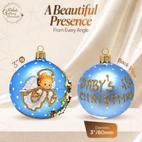Hand Blown Glass Christmas Ornaments Ball, Baby's 1st Christmas Blue 3 in - image 2