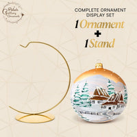 Hand Blown Glass Christmas Ornaments Ball, Cottage Gold 6 in + Stand - image 2