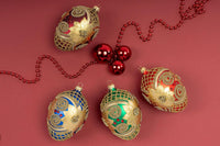 Faberge Egg Hand Blown Glass Christmas Ornaments Balls Red Matte 5 in - image 2