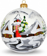 Polish Hand Blown Glass Christmas Ornaments Ball, First Snow White 5 in