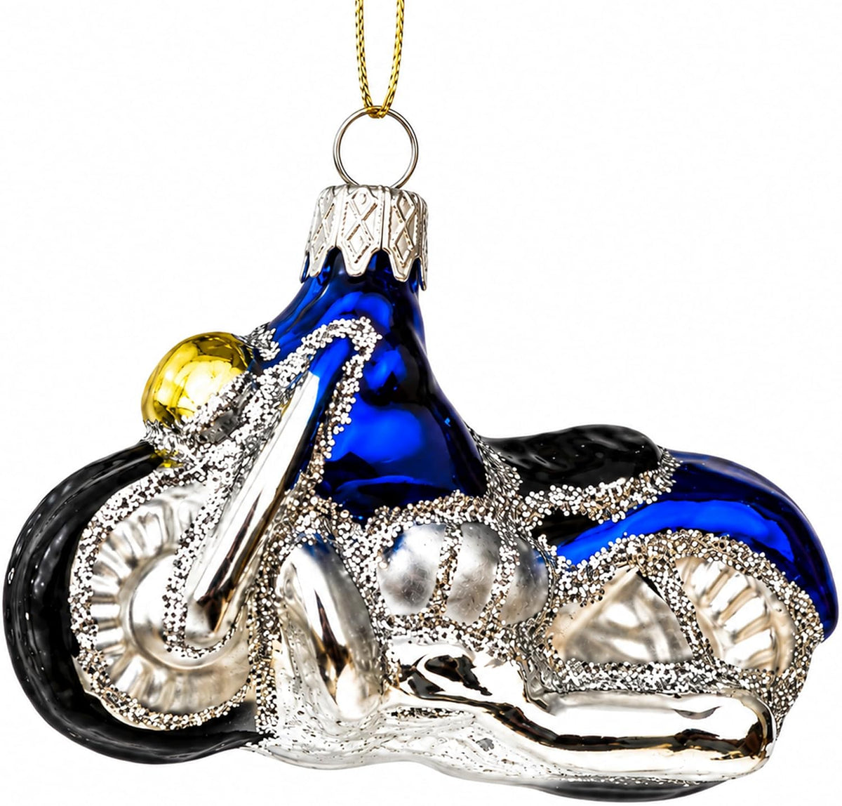 Mini Glass Christmas Ornaments Ball Hand Blown, Blue Motorcycle 2 in