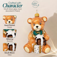 Teddy Glass Christmas Ornaments Balls Hand Blown Bear with Gift 3.5 in - image 4