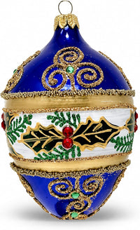 Faberge Egg Hand Blown Glass Christmas Ornaments Balls Sapphire Gloss 5 in