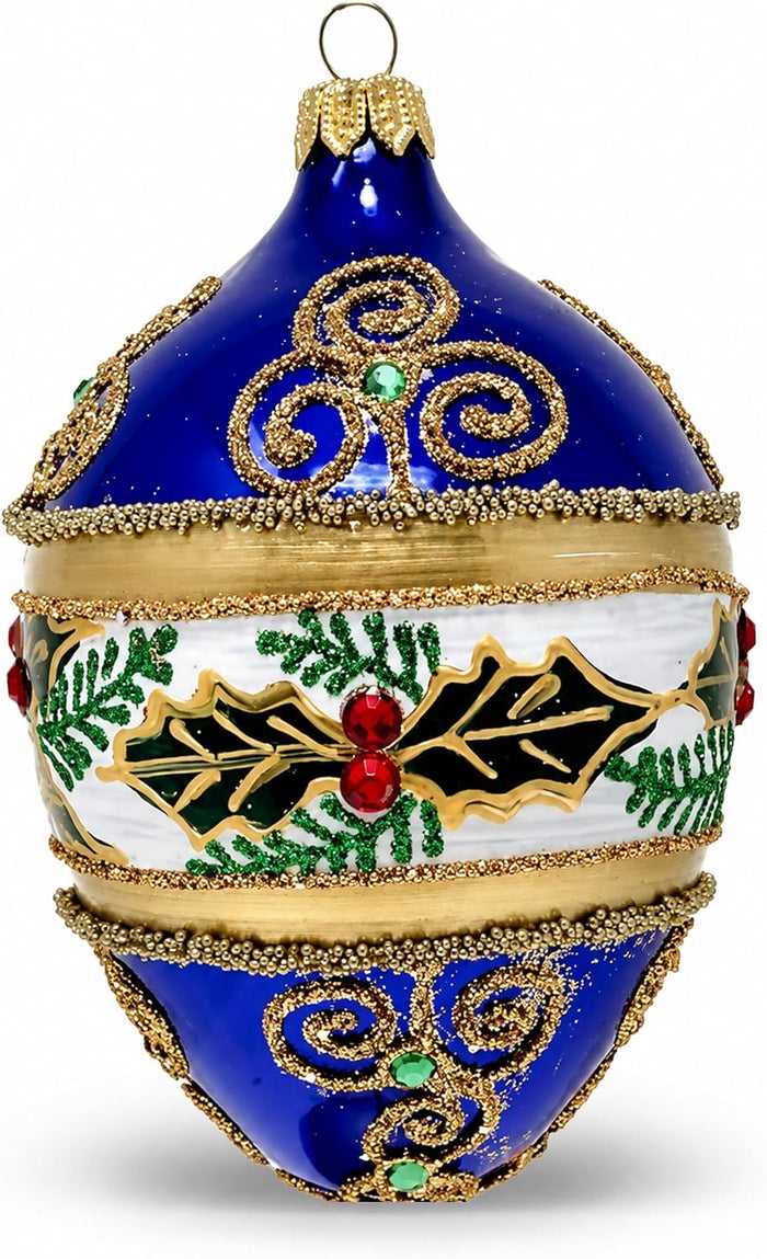 Faberge Egg Hand Blown Glass Christmas Ornaments Balls Sapphire Gloss 5 in