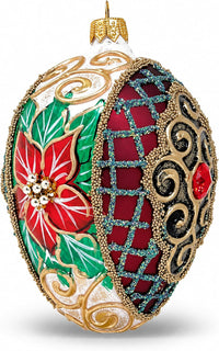 Faberge Egg Hand Blown Glass Christmas Ornaments Balls Burgundy Matte 5 in