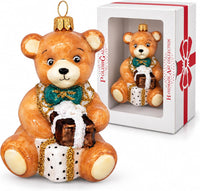 Teddy Glass Christmas Ornaments Balls Hand Blown Bear with Gift 3.5 in