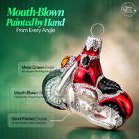 Mini Glass Christmas Ornaments Ball Hand Blown, Red Motorcycle 2 in - image 3