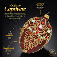 Faberge Egg Hand Blown Glass Christmas Ornaments Balls Burgundy Matte 5 in - image 3