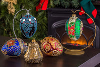 Hand Blown Glass Christmas Bells Ornaments, Teal Embellished 4 in - image 3
