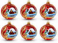 Set of 6 Red Gloss Decorative Glass Balls for Bowls Christmas Ornament 3 in