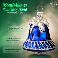 Mini Glass Christmas Ornaments Ball Hand Blown, Blue Jingle Bell 2 in - image 3