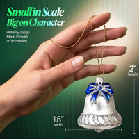 Mini Glass Christmas Ornaments Ball Hand Blown, White Jingle Bell 2 in - image 2