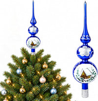 Finial Glass Christmas Vintage Tree Topper, Blue Wave 15 in