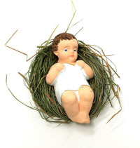 Baby Jesus Figurines Manger Nativity Scene Set Indoor on Natural Hay 4 in