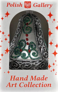 Hand Blown Glass Christmas Bells Ornaments, Silver Embellished 4 in - image 4