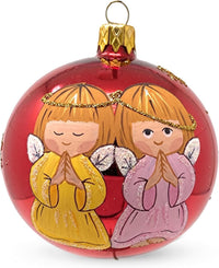 Polish Hand Blown Glass Christmas Ornaments Ball, Praying Angel Red 3 in
