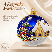 Set of 6 Navy Blue Hanging Glass Globes Christmas Ornament Glass Art 3 in - image 8