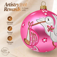 Hand Blown Glass Christmas Ornaments Ball, Baby's 1st Christmas Pink 5 in - image 3