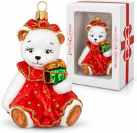Polar Glass Christmas Ornaments Balls Hand Blown Bear in Red Dress 3.5 in