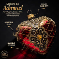 Hand Blown Glass Christmas Heart Ornaments, Palace Red 4 in - image 3