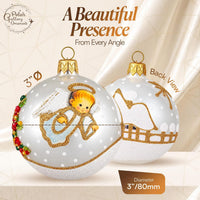Hand Blown Glass Christmas Ornaments Ball, Angel & House White Silver 3 in - image 2