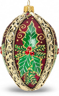 Faberge Egg Hand Blown Glass Christmas Ornaments Balls Burgundy 5 in