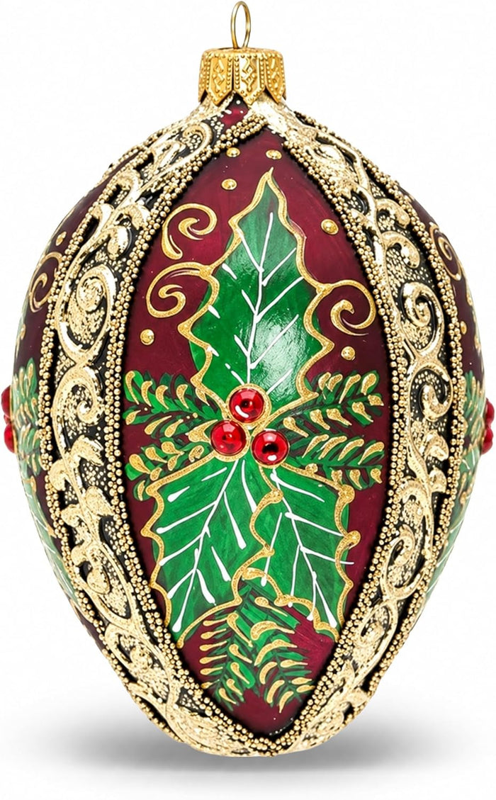 Faberge Egg Hand Blown Glass Christmas Ornaments Balls Burgundy 5 in