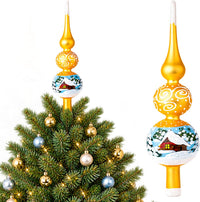 Finial Glass Christmas Vintage Tree Topper, Gold Swirl 15 in