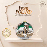 Polish Hand Blown Glass Christmas Ornaments Ball, Chapel Green 5 in - image 2