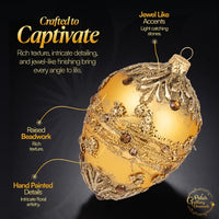 Faberge Egg Hand Blown Glass Christmas Ornaments Balls Gold Matte 5 in - image 2