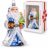 Santa Glass Christmas Ornaments Balls Hand Blown White with Lantern 6.5 in