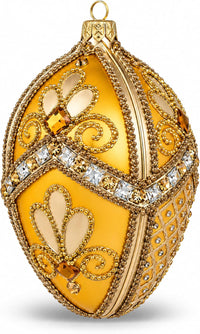 Faberge Egg Hand Blown Glass Christmas Ornaments Balls Gold 5 in