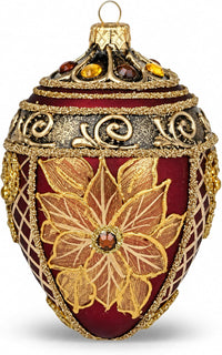 Faberge Egg Hand Blown Glass Christmas Ornaments Balls Burgundy Matte 5 in
