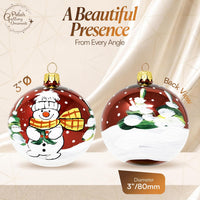 Blown Glass Christmas Ornaments Ball, Snowman & Mistletoe Burgundy 3 in - image 2