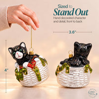 Cat Glass Christmas Ornaments Balls Hand Blown in a Basket 4 in - image 3