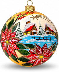 Polish Hand Blown Glass Christmas Ornaments Ball, Wintry Xmas Gold 5 in