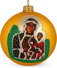 Polish Hand Blown Glass Christmas Ornaments Ball, Black Madonna Gold 5 in