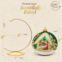 Polish Hand Blown Glass Christmas Ornaments Ball Nativity Green + Stand - image 2